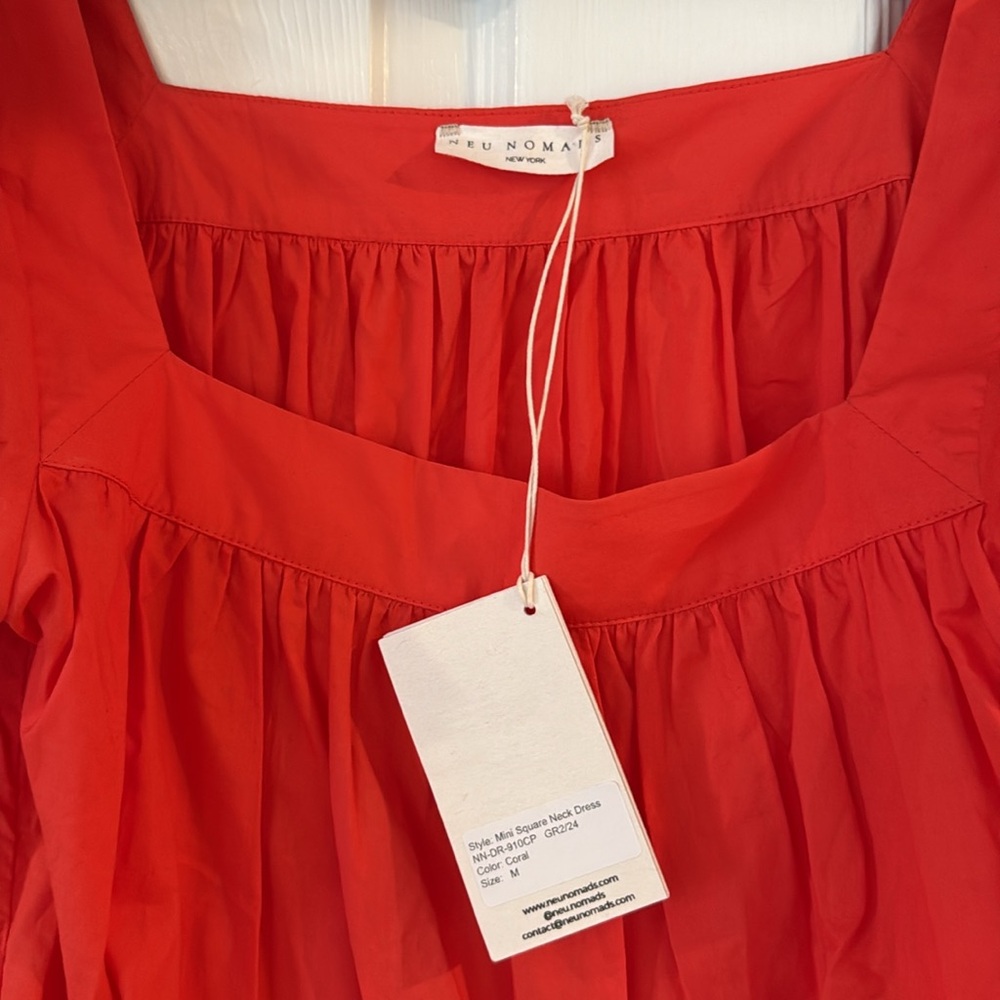 Coral/Red Mini Puff Sleeve Dress - Picture 3 of 4